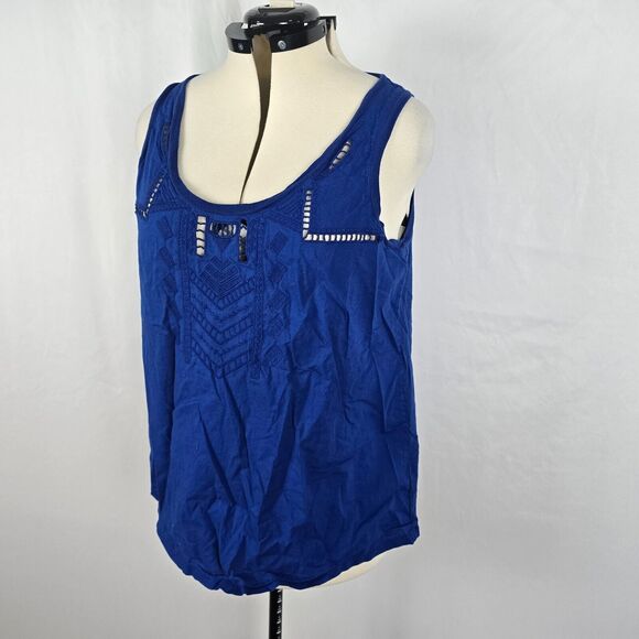 DKNY Tank Top Women's XL Blue Sleeveless Wide Straps Embordered Aztec - Picture 16 of 16